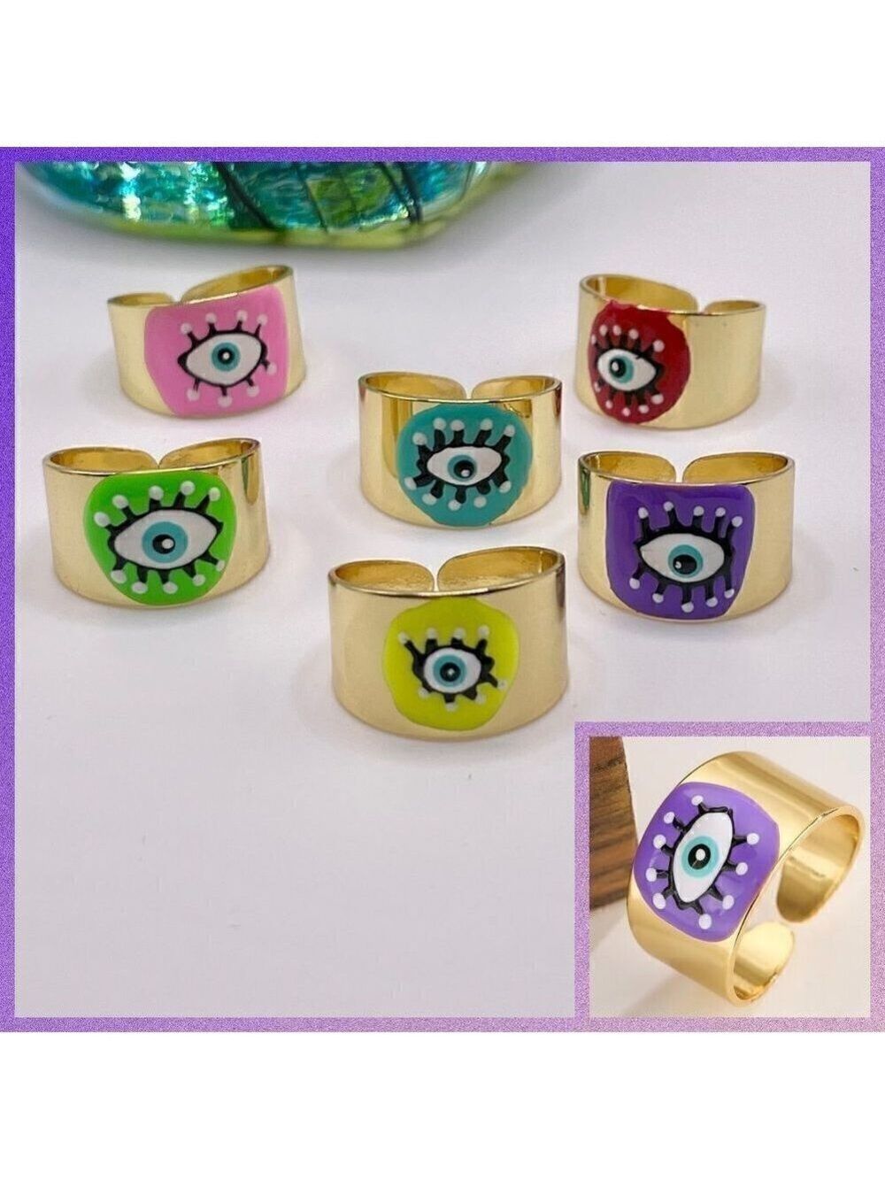 Boho Evil Eye Enamel and Copper Adjustable Ring #1300 PURPLE